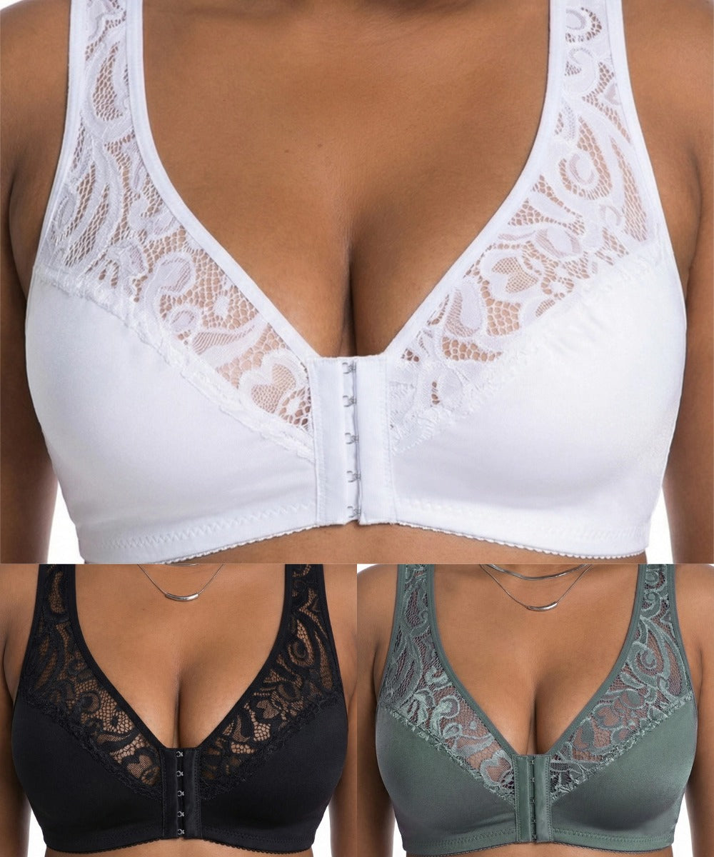 💖Kupi 2, dobiješ 1 gratis😍【L-4XL】Grudnjak za veće veličine s push-up učinkom, kopčanje sprijeda, profinjena čipka, izvrsna potpora
