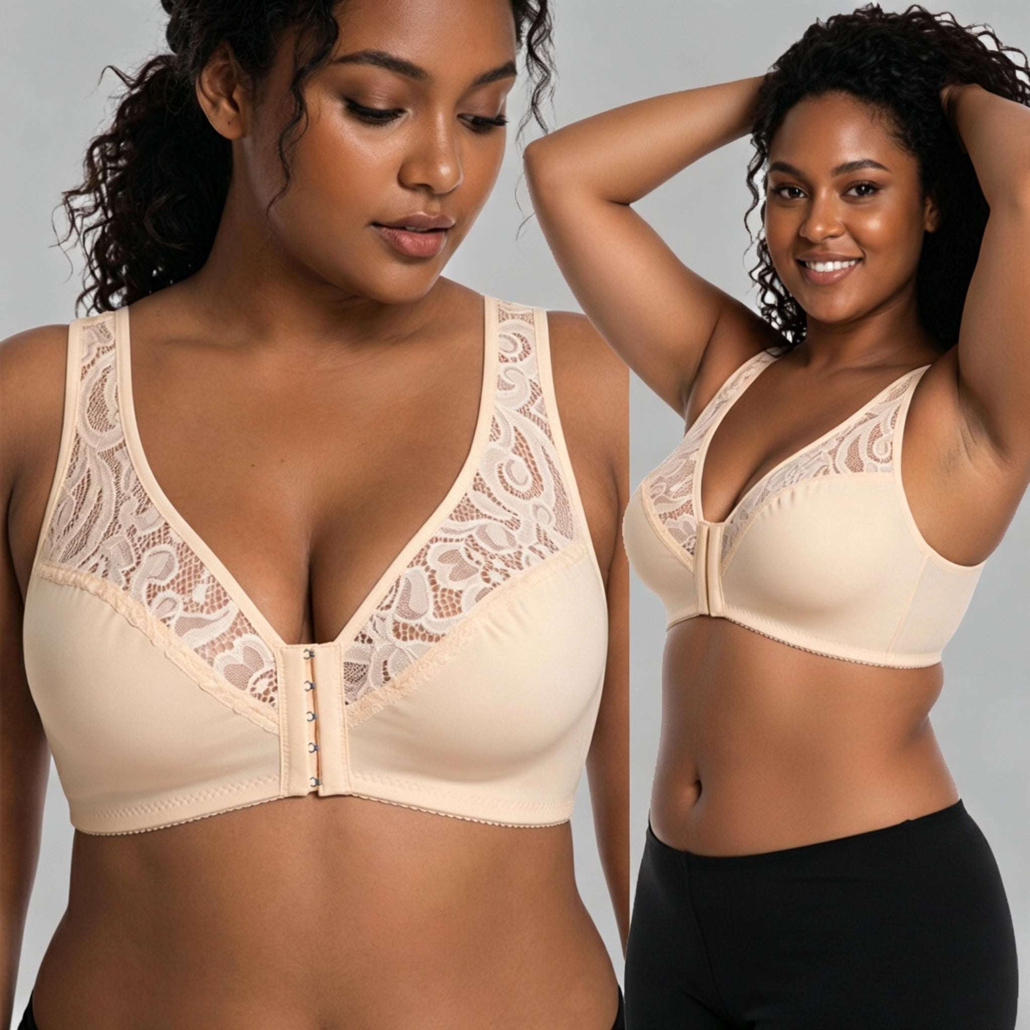 💖Kupi 2, dobiješ 1 gratis😍【L-4XL】Grudnjak za veće veličine s push-up učinkom, kopčanje sprijeda, profinjena čipka, izvrsna potpora