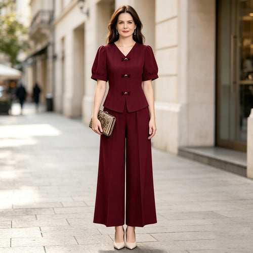 ✨Ograničena ponuda✨【Majica + Široke hlače】Elegantni svakodnevni komplet izrađen od hladne svilenkaste tkanine – osvježavajuć, moderan i izuzetno udoban