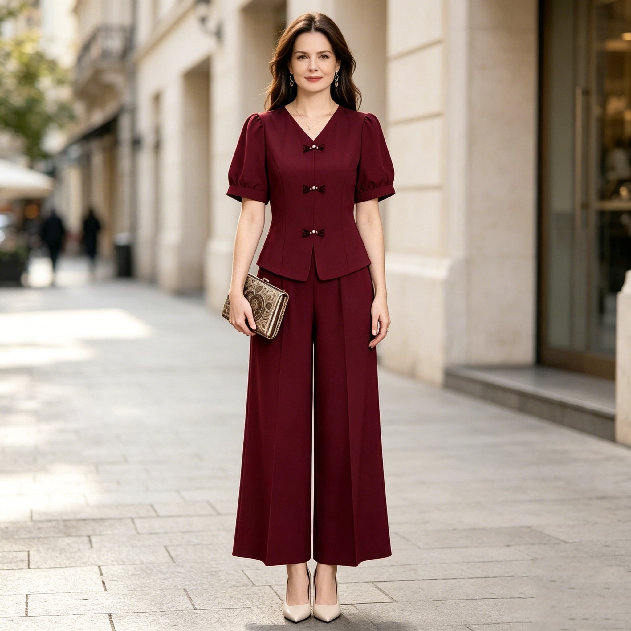 ✨Ograničena ponuda✨【Majica + Široke hlače】Elegantni svakodnevni komplet izrađen od hladne svilenkaste tkanine – osvježavajuć, moderan i izuzetno udoban