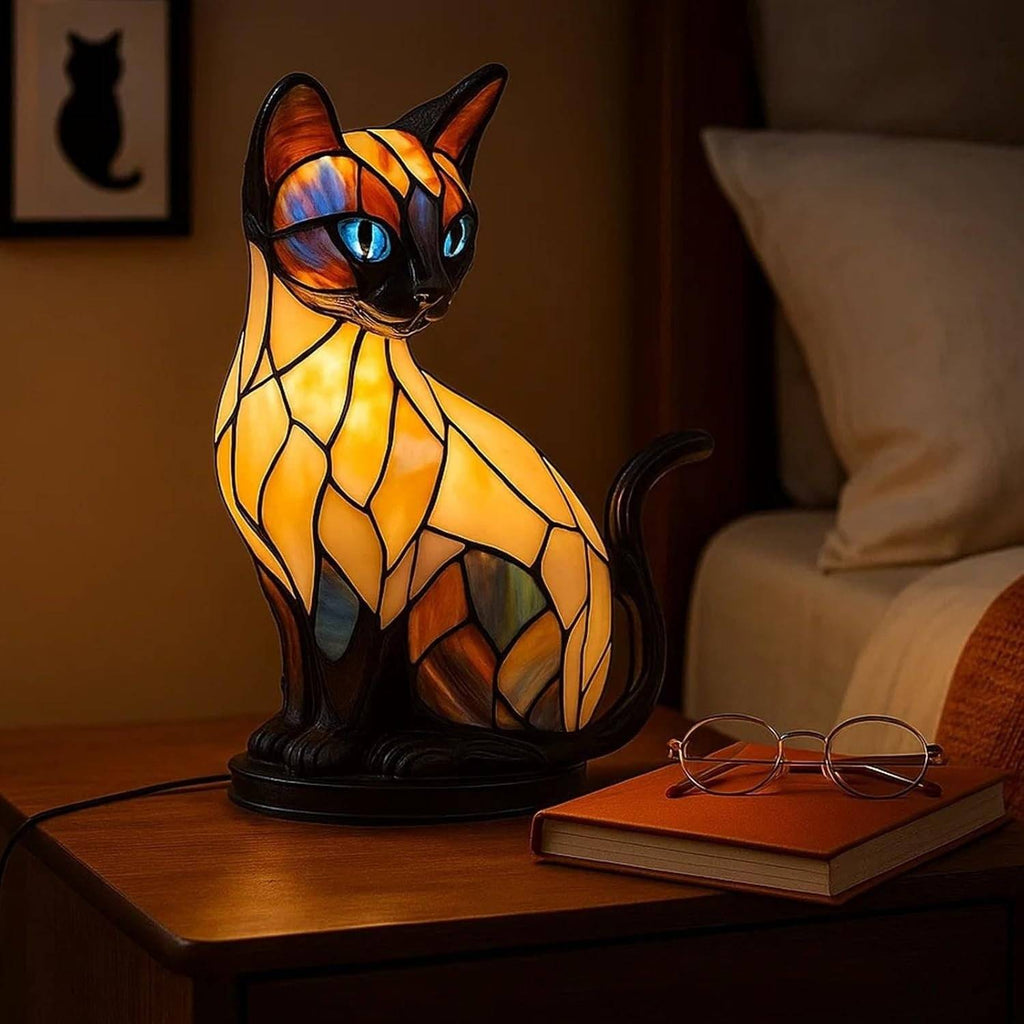 🐱💖Stolna lampa u obliku mačke, retro noćna lampa izrađena od šarene smole, s mačjom tematikom